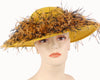 Women's Simple Yellow Gold Felt Church Hats with mixed color Ostrich Feather around Crown 