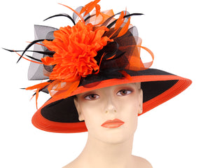 Women's Straw Derby Church Hats in Black and Orange