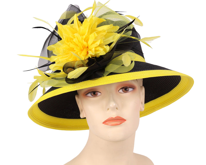 Women's Straw Derby Church Hats in Black and Yellow
