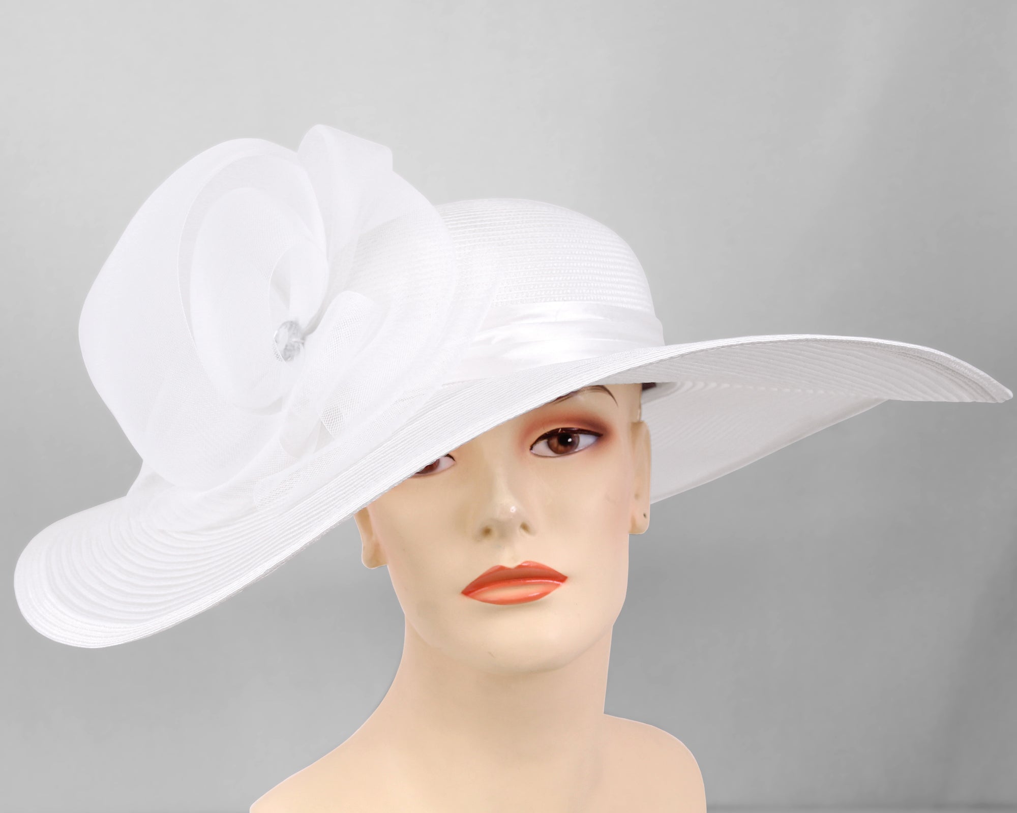 NEW - Women's Wide Brim Mesh Derby Church Hats, Black, White - 4237