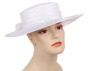 Women's Year round simple Pleated White Satin Church Hats