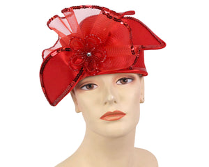 Women's Red Satin Year round pillbox formal dress church hat