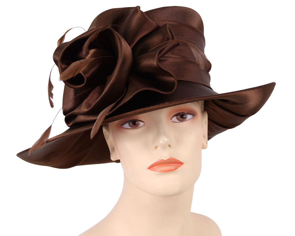 Satin Formal Dress Church Derby Hats for Women in Burgundy, Brown, Taupe-  HL78